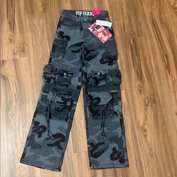 VIP Camouflage Cargo Pocket Straight Leg Jeans - Gray - Picture 4 of 11